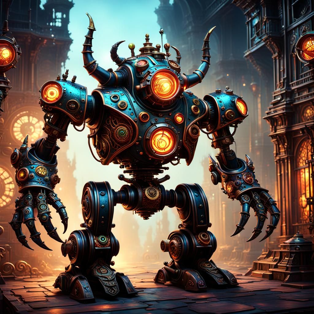 Steampunk robot demon