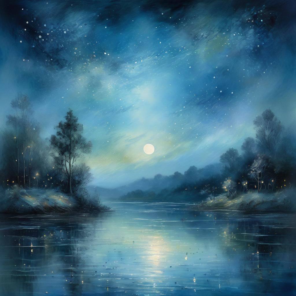 Enchanting Moonlit Evening in Watercolor Style