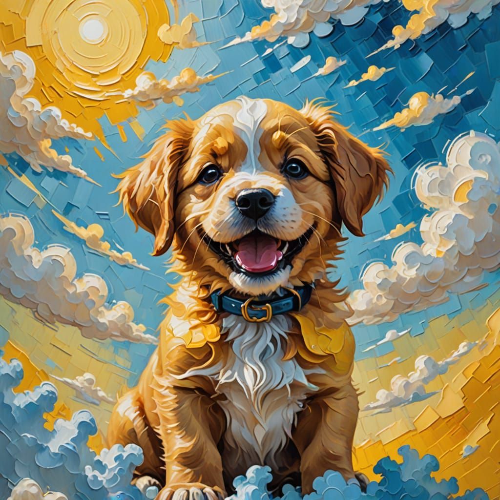 Smiling Puppy Dog in Surreal Impasto Painting Style