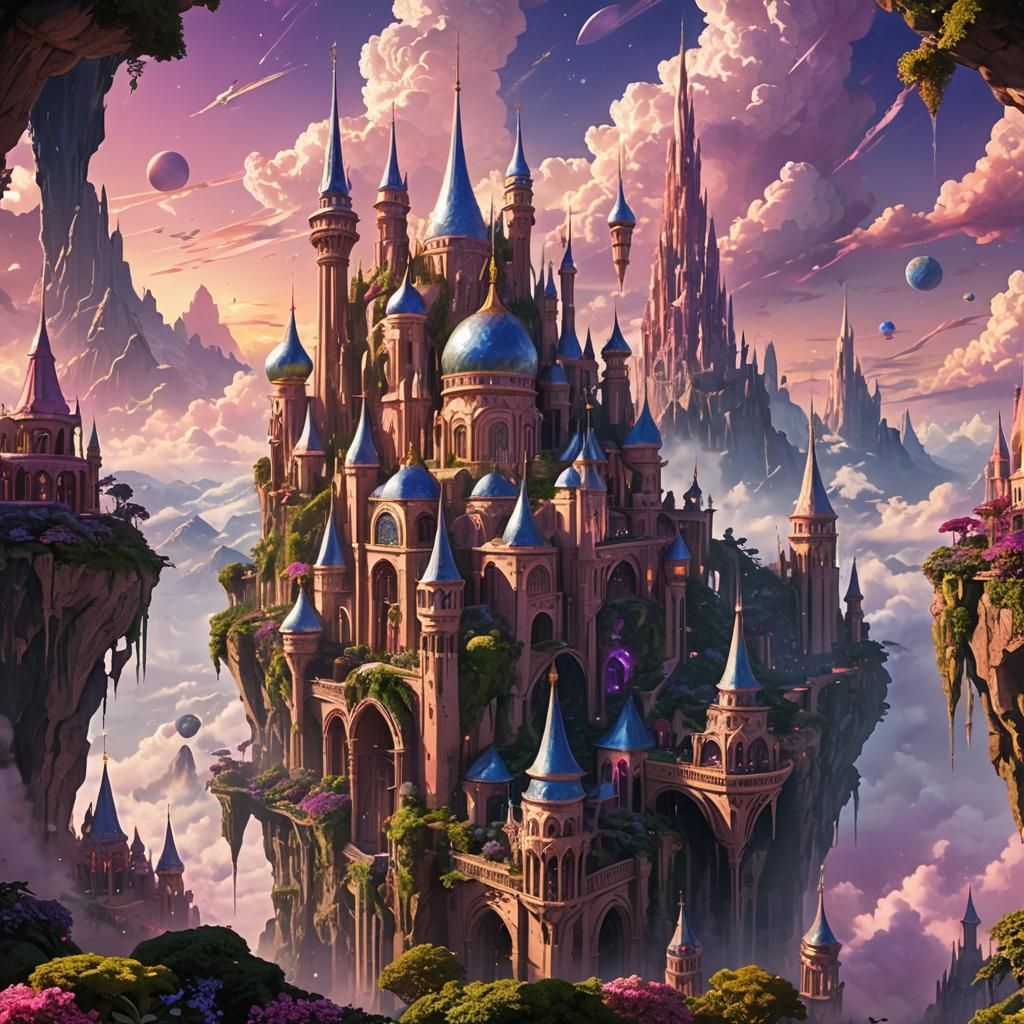 Celestial City Floating Above Clouds: Digital Art