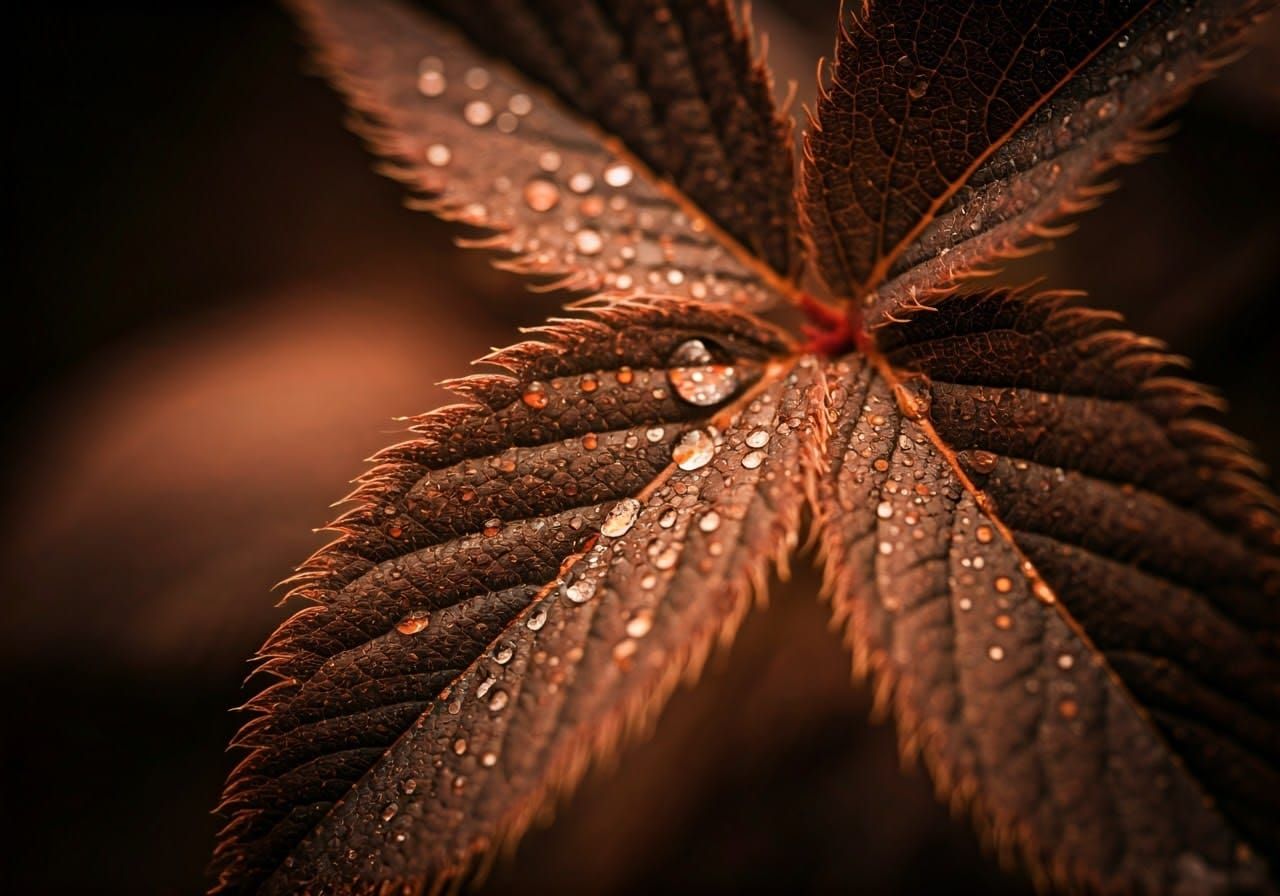Vibrant Dark Leaves in Macro Photography Style