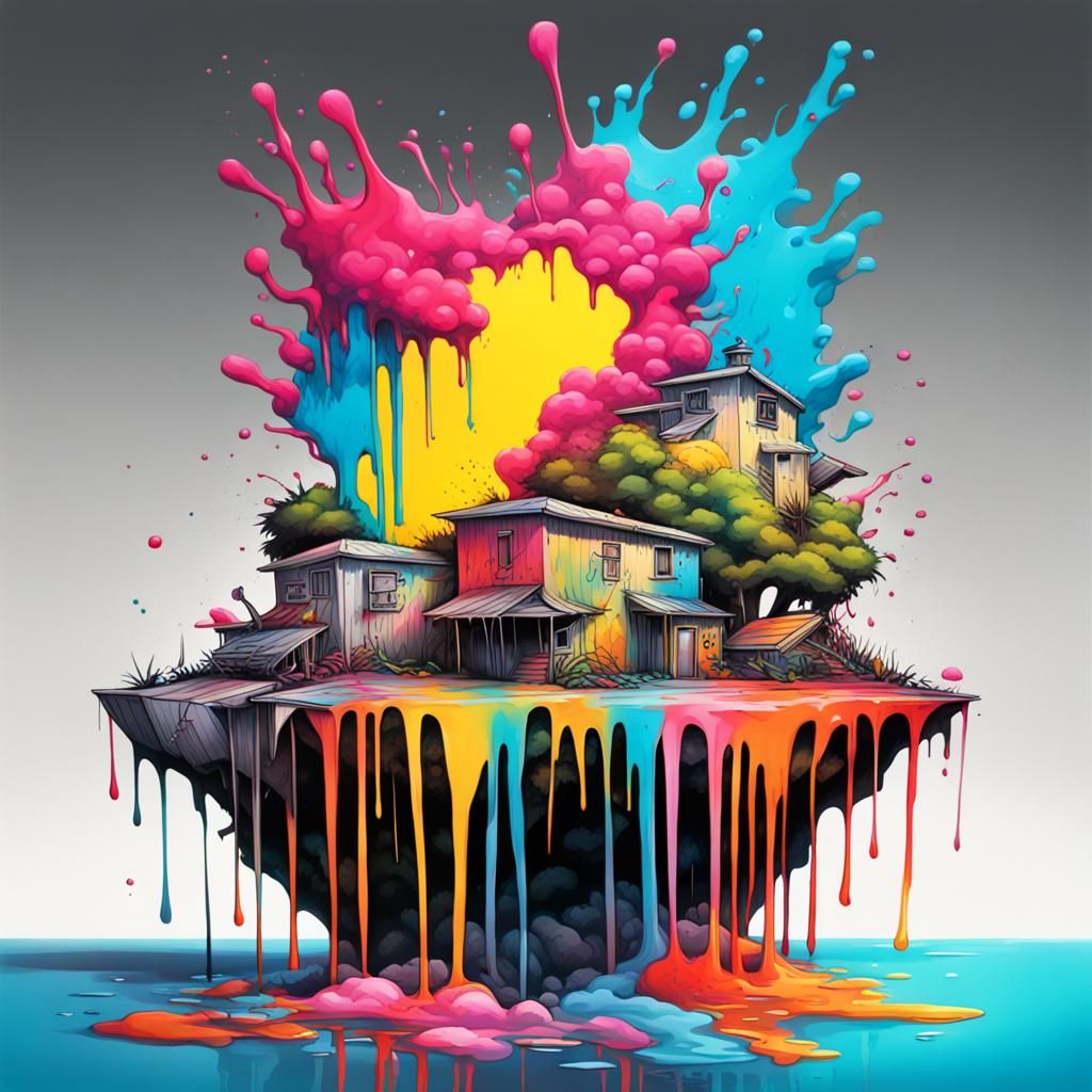 Colorful Graffiti Island with Oil Gouache Effects