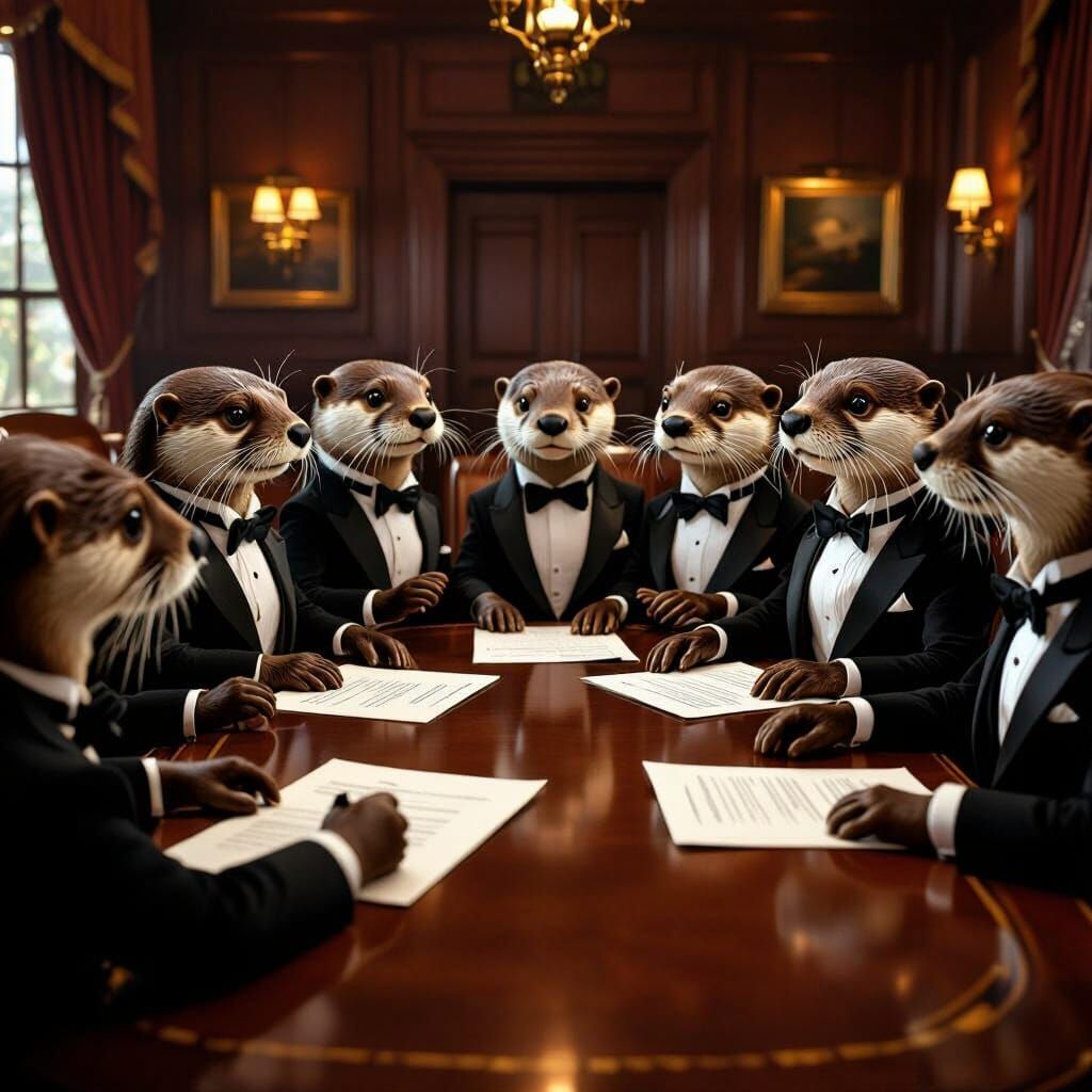 Dapper Otters in Tuxedos Hold Secret Meeting