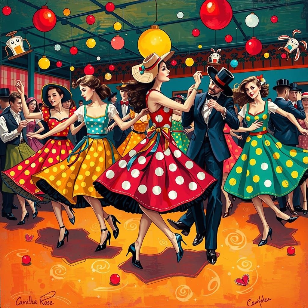 Vibrant Polka Dancers in Whimsical Style