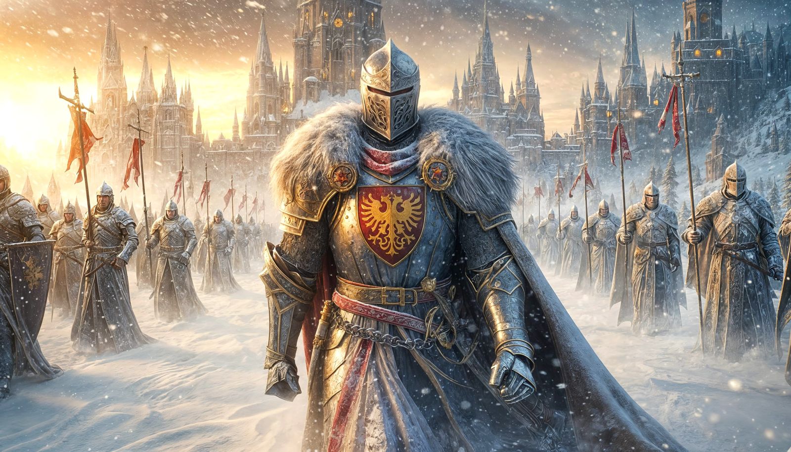 Medieval Knights in Winter Wonderland Scene
