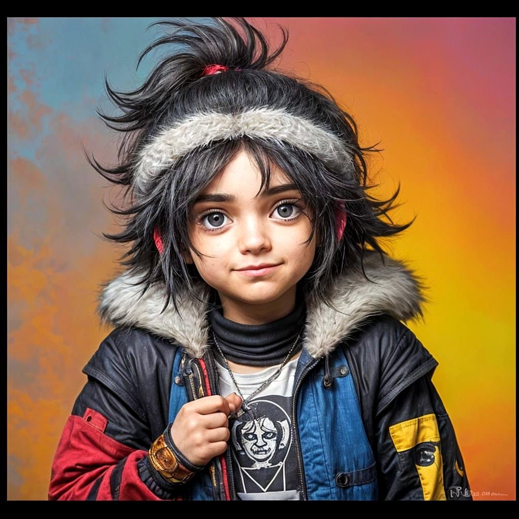 Colorful Digital Bandit with Disheveled Hair