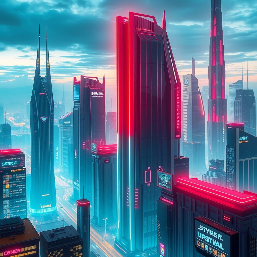 Futuristic Cyberpunk Cityscape with Neon Lights
