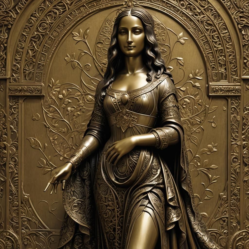 Art Deco Mona Lisa Bronze Statue in 8K
