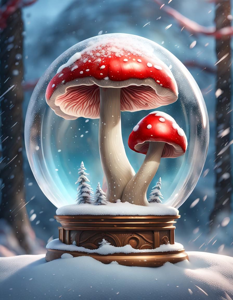 Red Mushroom Snow Globe: Hyperdetailed Concept Art