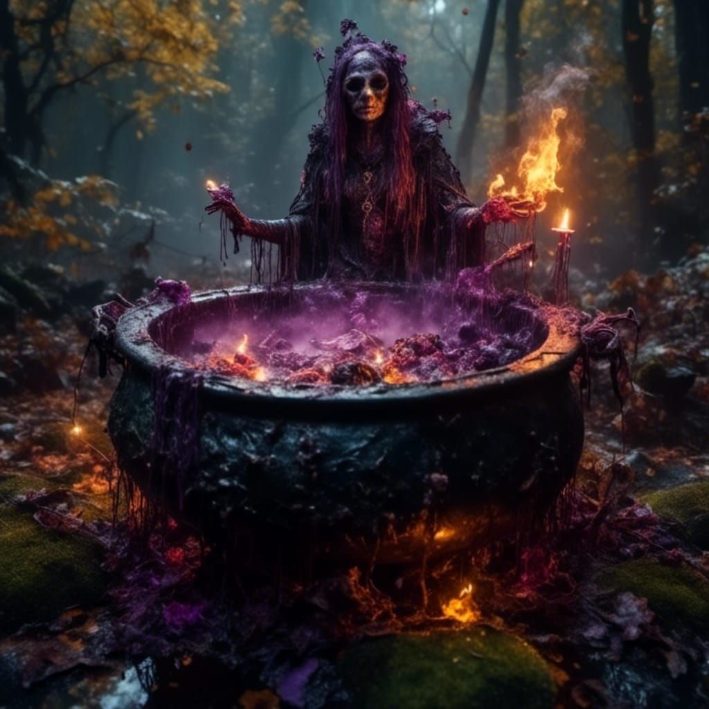 Macabre Witch Cauldron in Dark Fantasy Style