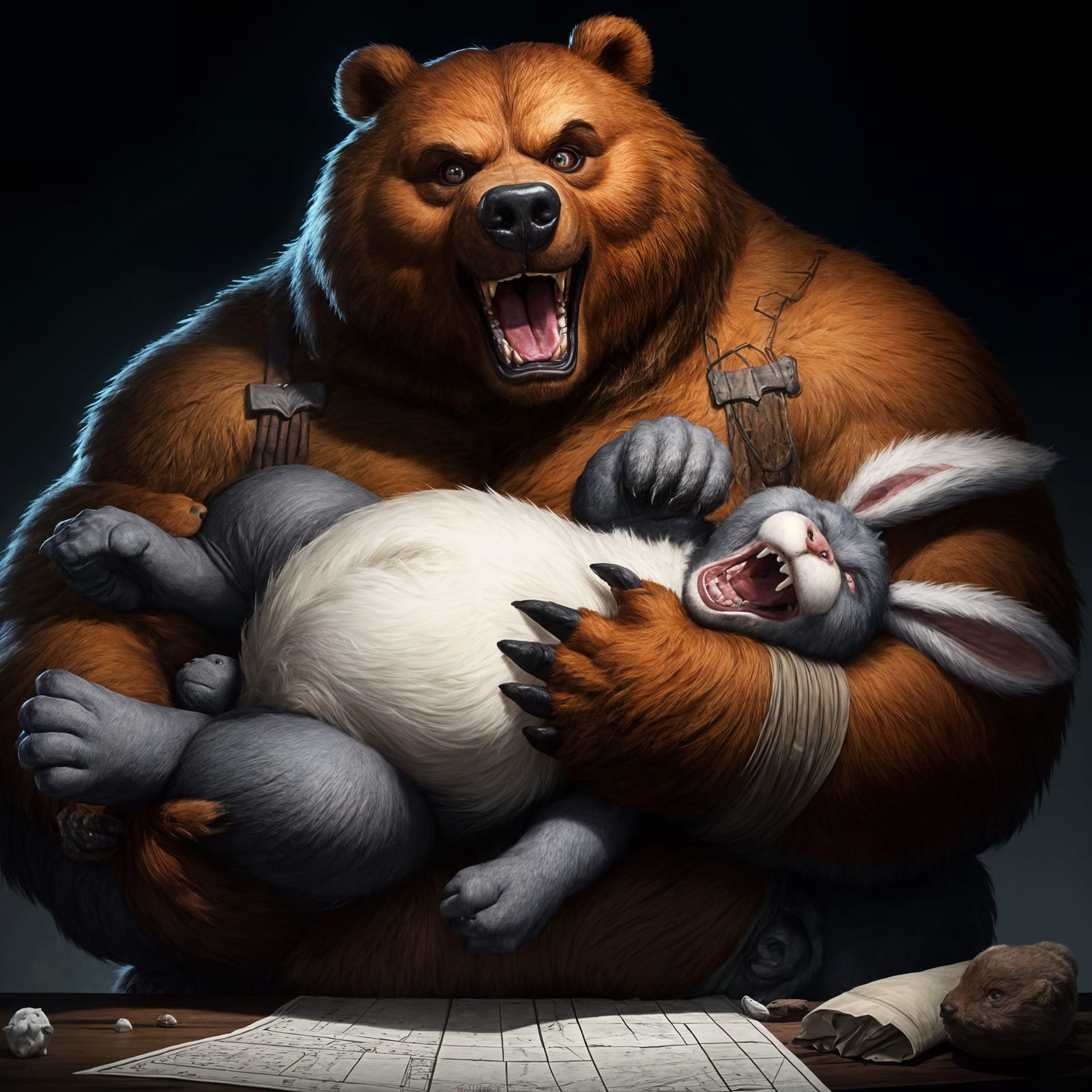 Kodiak Bear and Laughing Rabbit: D&D Concept Art