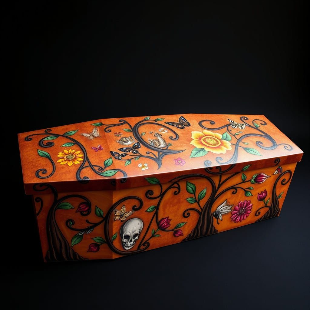 Frida Kahlo-Inspired, Organic Compostable Coffin in Earthy T...