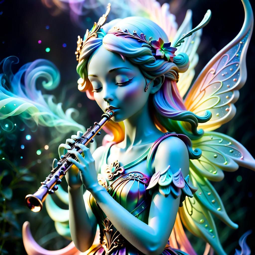 Ethereal Fairy Sculpture Formed from Rainbow Smoke