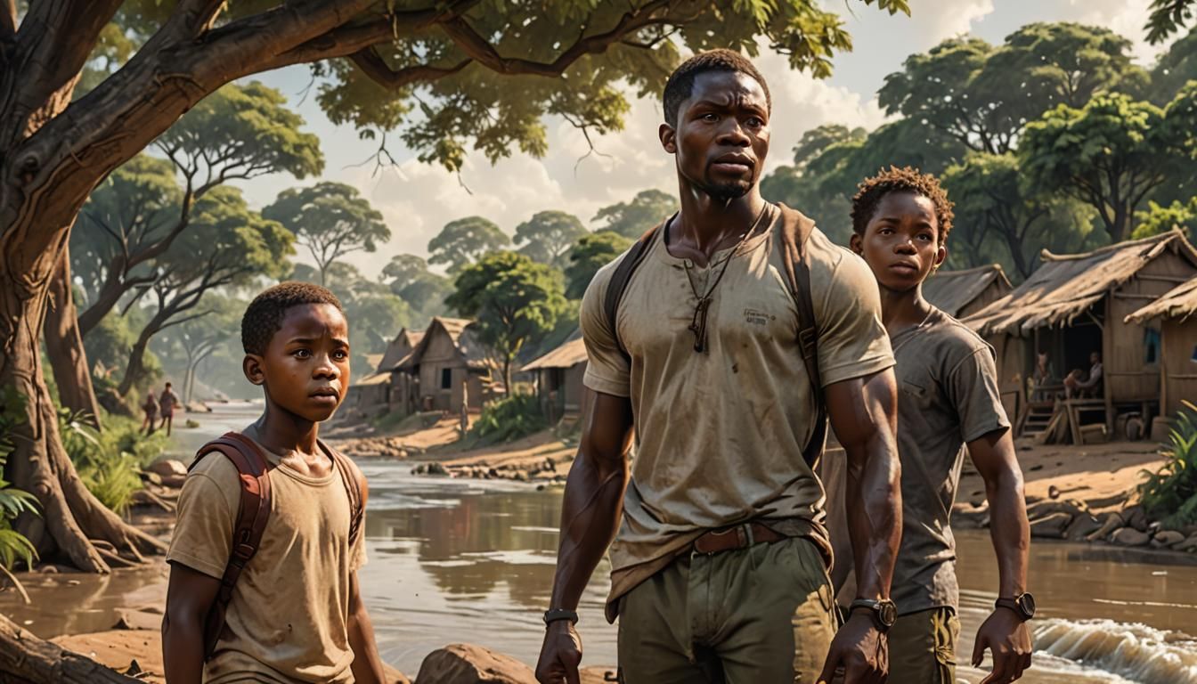 Afolabi Lifting Weight Beside River: Hyper-Realistic Art