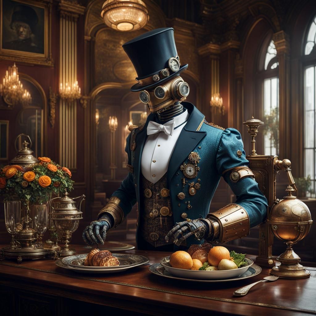 Steampunk Robot Butler in Royal Hall