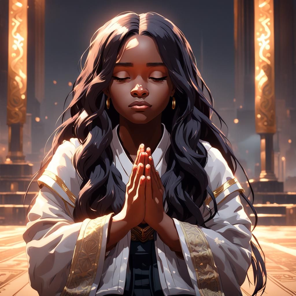Praying Woman in 3D Anime Style