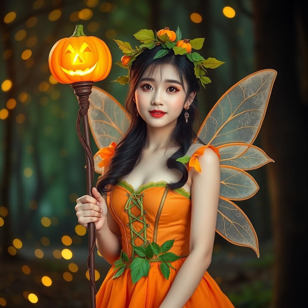 Korean Idol as Pumpkin Fairy in Enchanted Forest