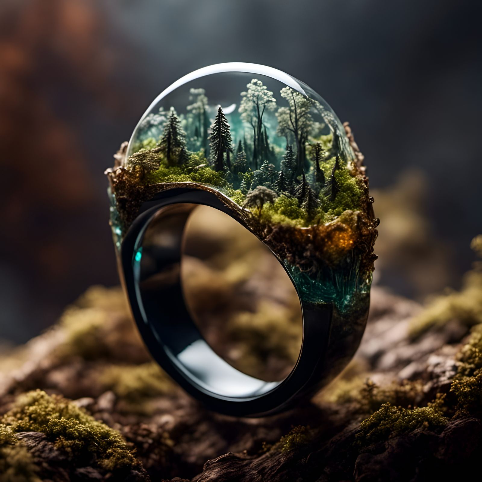 Forest in Resin Ring: Macro Photography