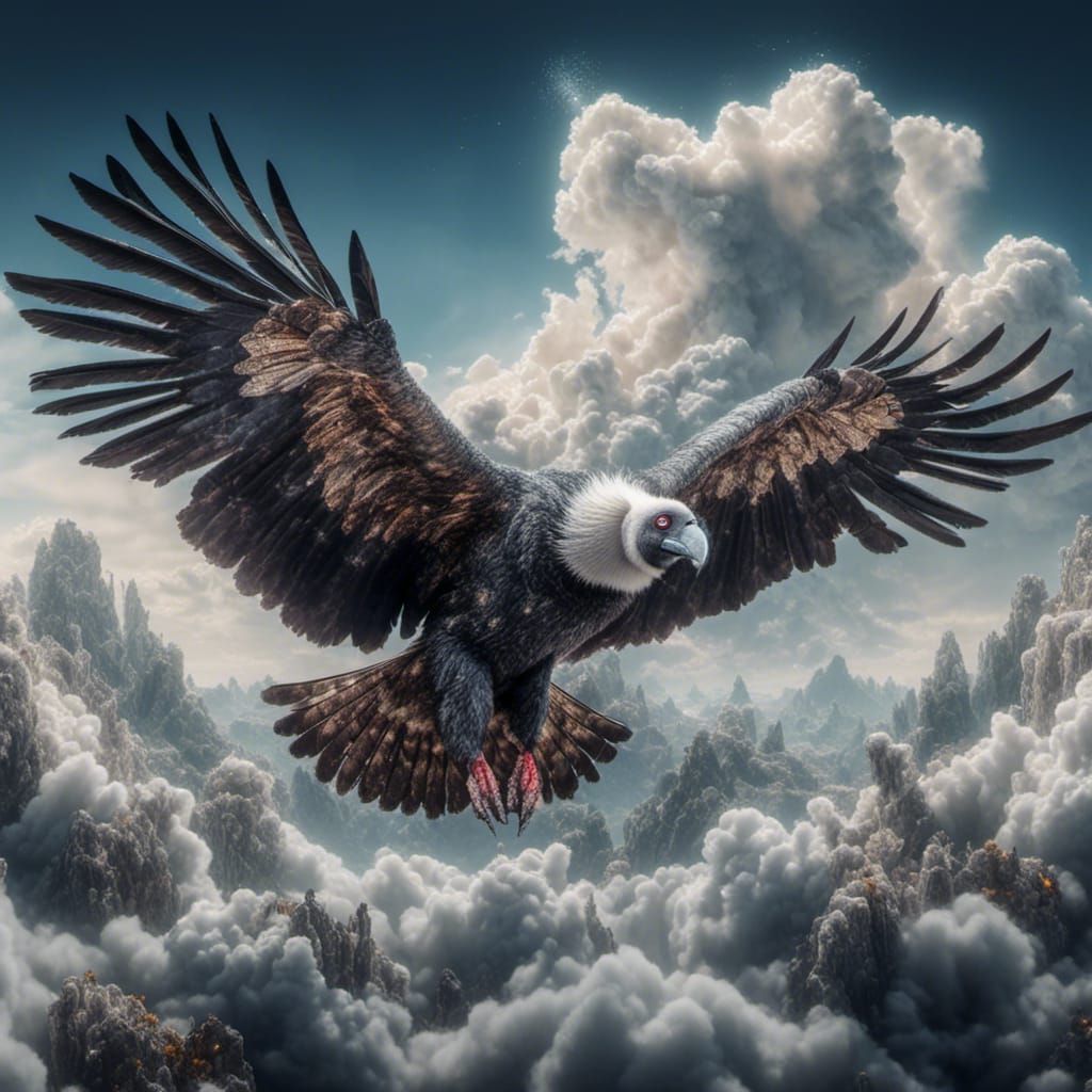 Majestic Andean Condor Soars Amidst Celestial Clouds in an E...
