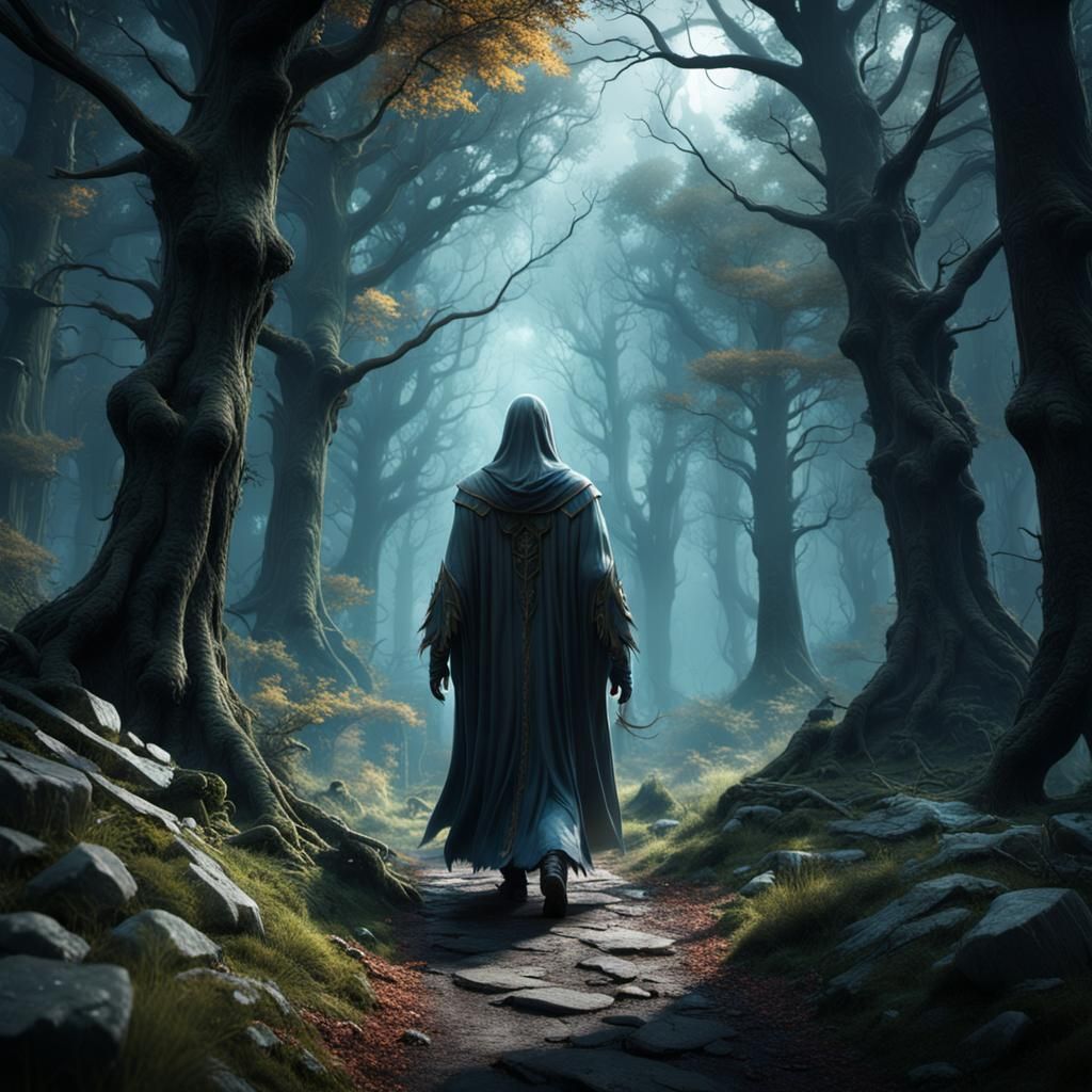 Ethereal Ghostly Figure in a Dark Forest