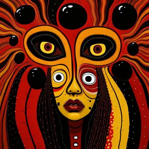 Sadness: Surreal Faces in Red Oil Painting