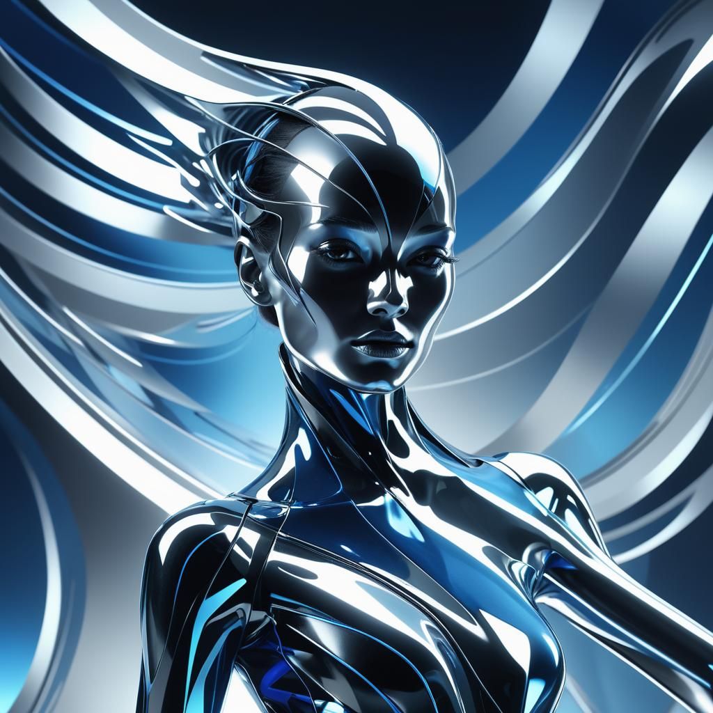 Abstract Expressionism: Futuristic Female Form in Silver