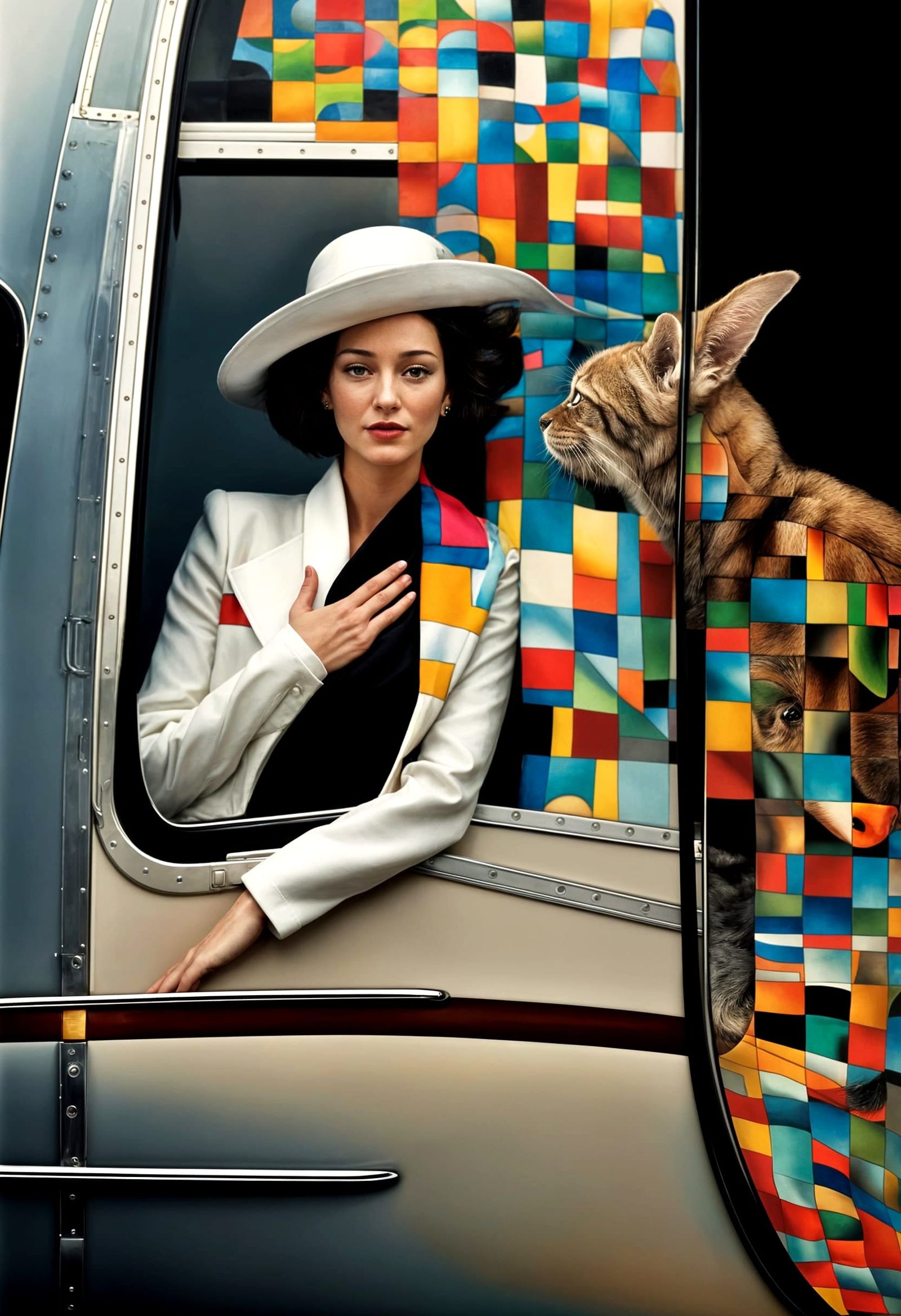 Happy People on Jet in Polychromatic Style