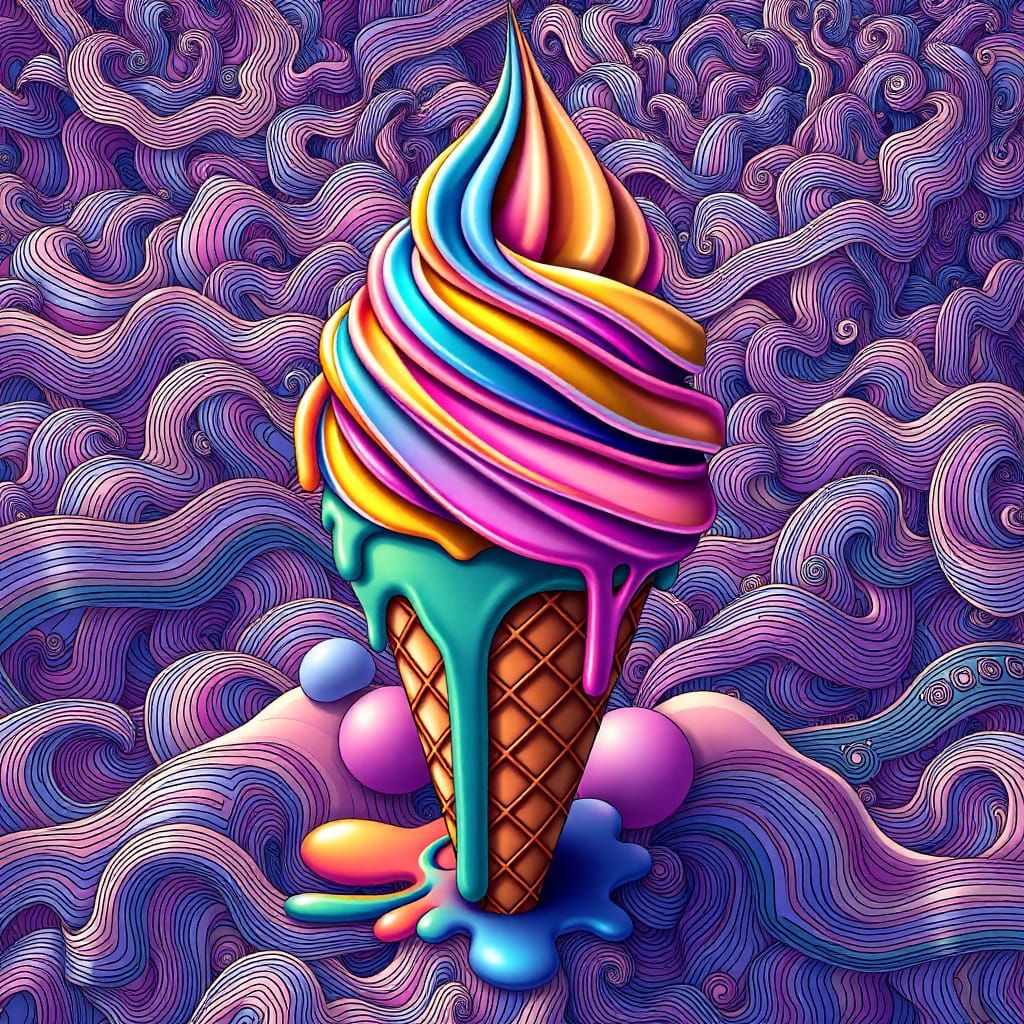 Fractal Ice Cream Cone in Vector Art Style