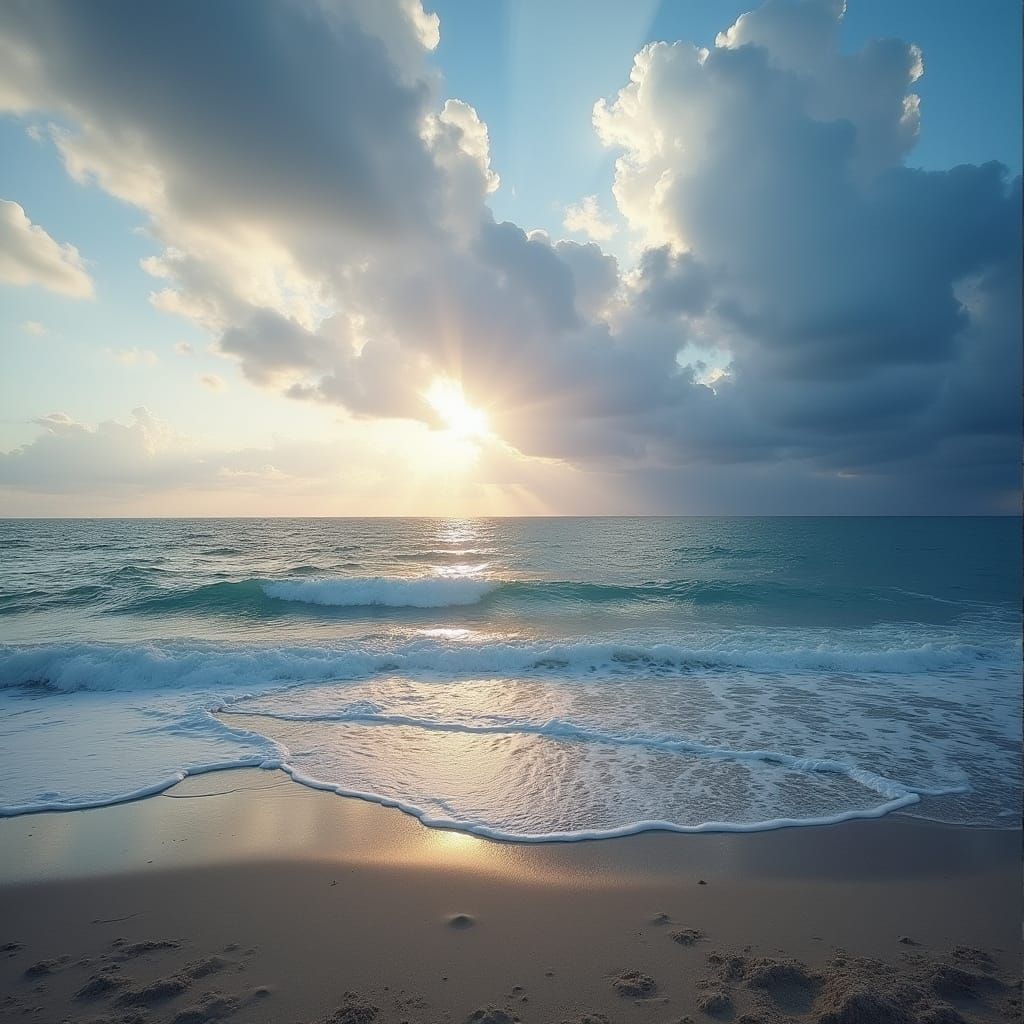 Surreal Beach Sunset with Concealed Clouds