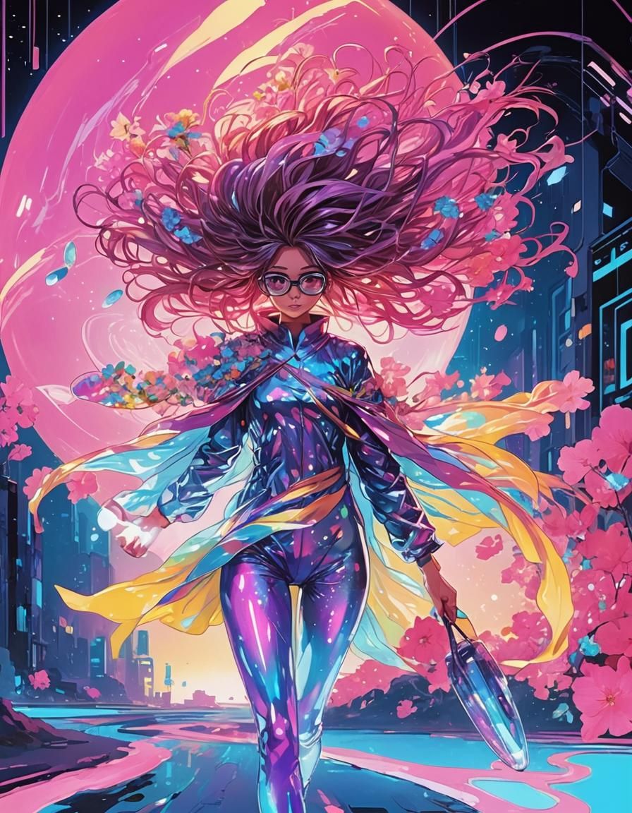 Mysterious Manga Heroine Radiates Divine Power in Vibrant Ne...