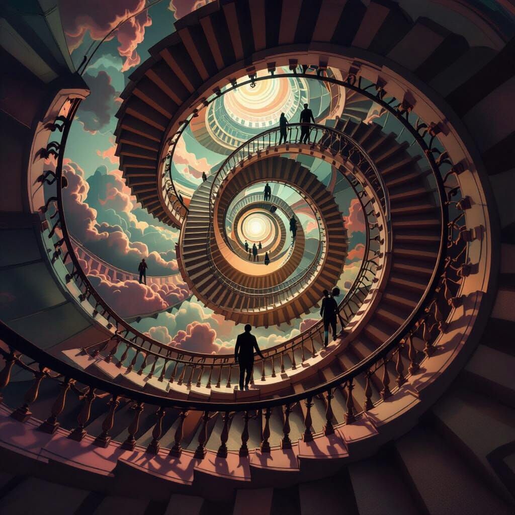 Endless Staircase Dreamscape in CGI Style