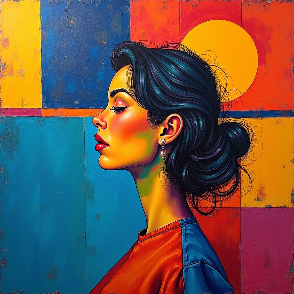 Abstract Woman in Op Art Style with Vibrant Colors