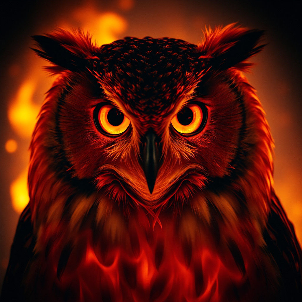 Fiery Owl Portrait with Dramatic Lighting