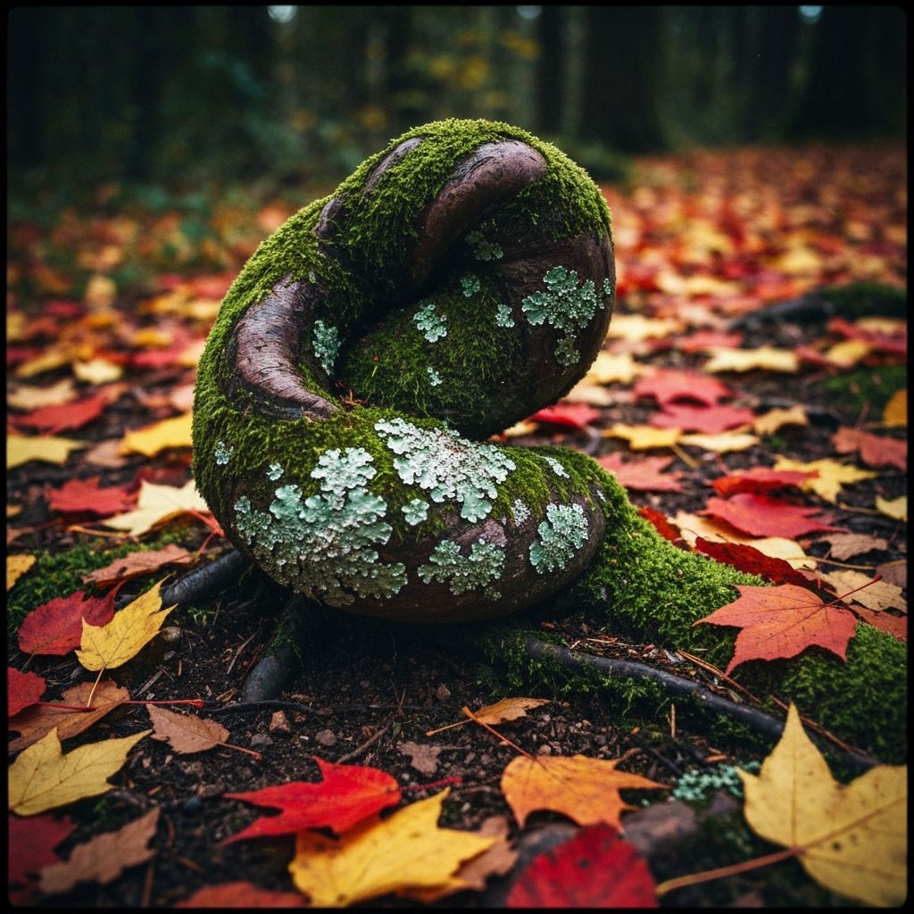 Mossy Root Emerges Amidst Autumn Leaves