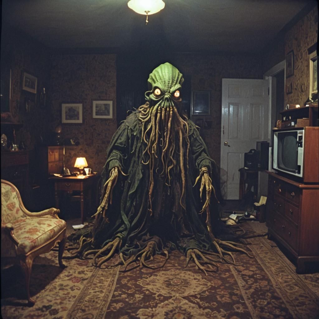 Victorian Cthulhu Scarecrow in 80s Living Room
