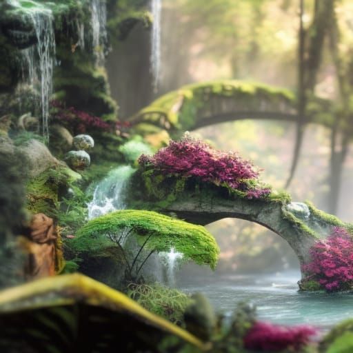 Lush Jungle Stairs and Bridge in Detailed Matte Painting