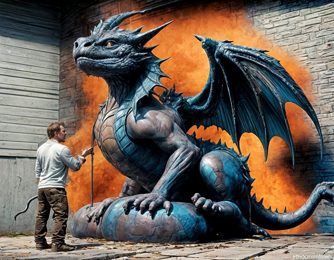 Gothic Gargoyle Spray Painted in Photorealistic Style