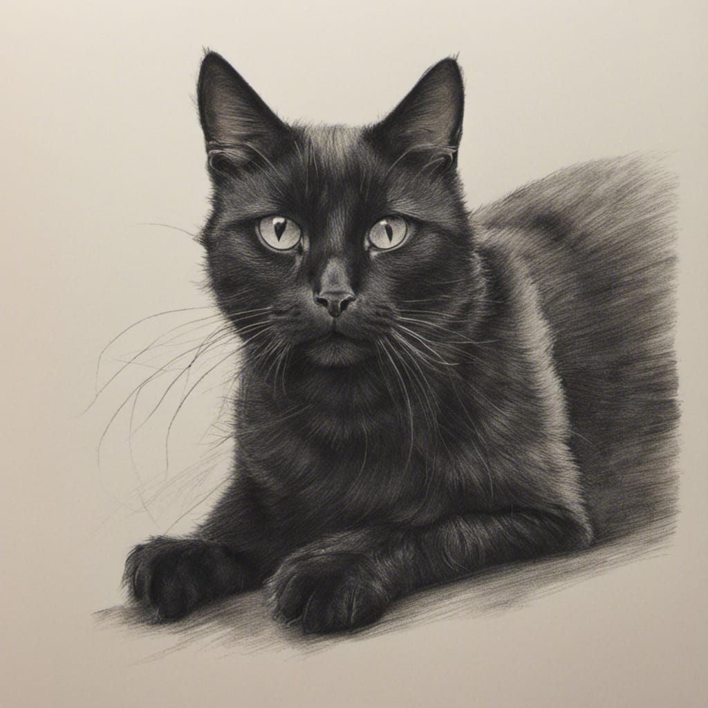 Mischievous Black Cat Crayon Drawing