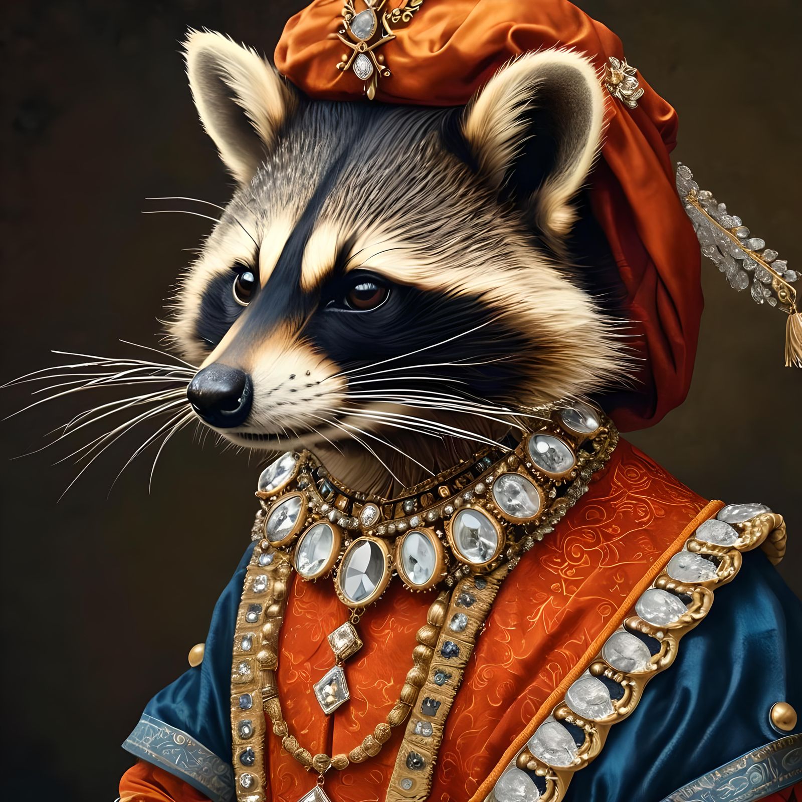 Raccoon in Renaissance Dress: A Regal Portrait