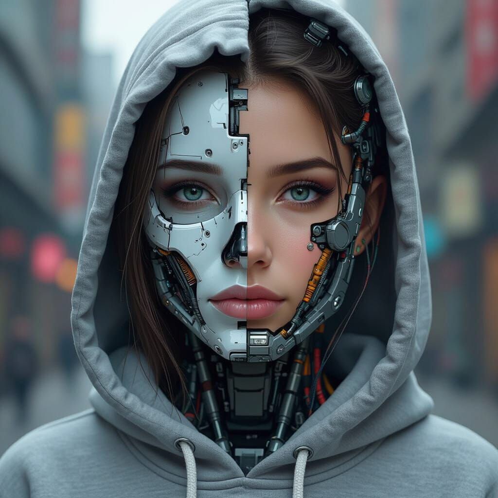 Cyberpunk Girl with Mechanical Face