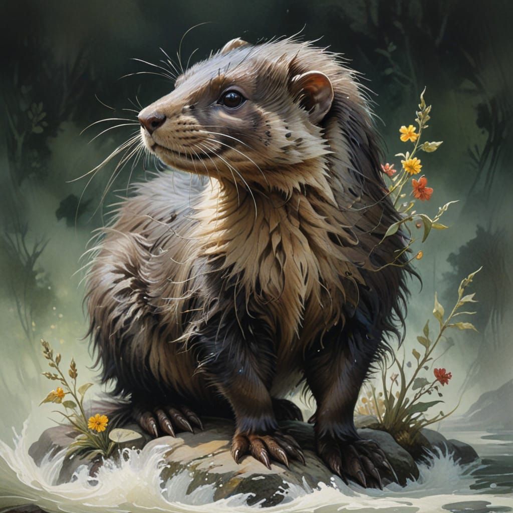 Majestic Sea Mink in Whimsical Watercolor