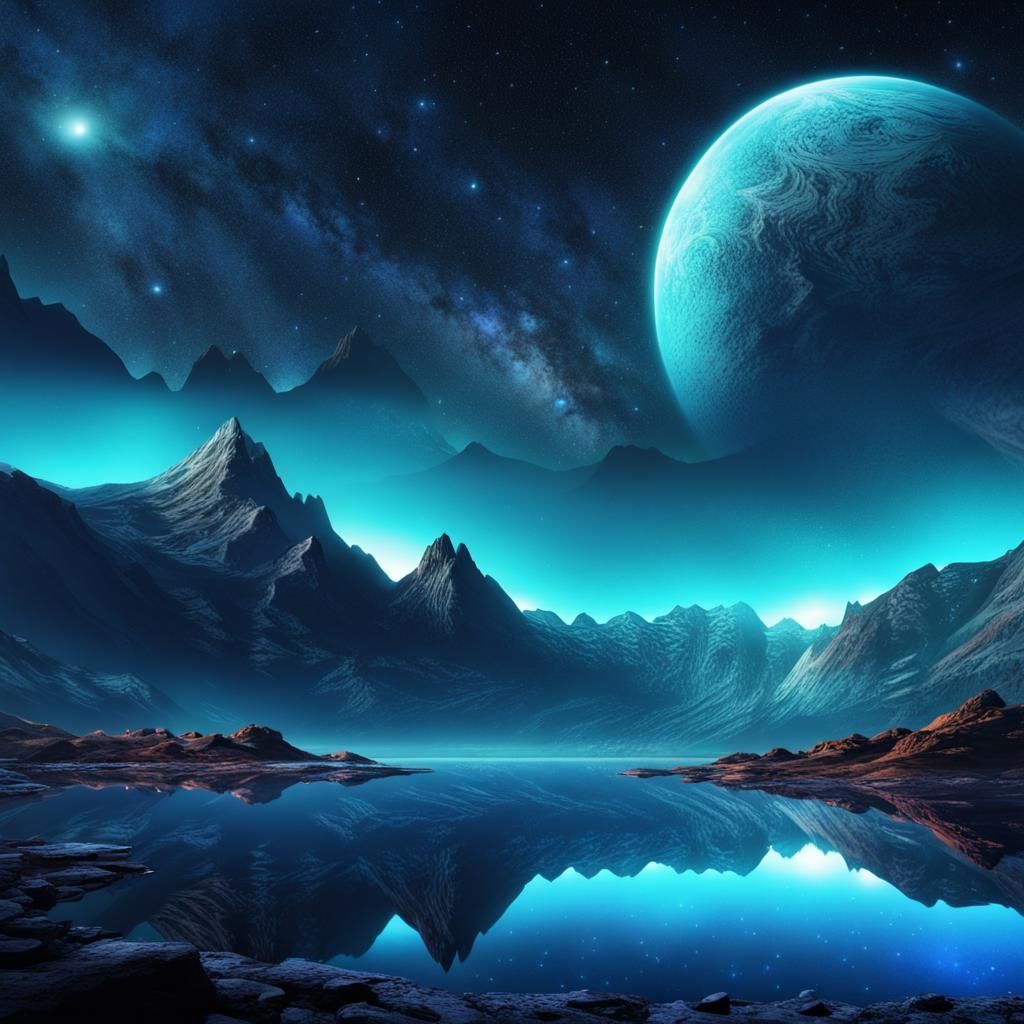 Epic Planetscape with Starry Sky Digital Painting