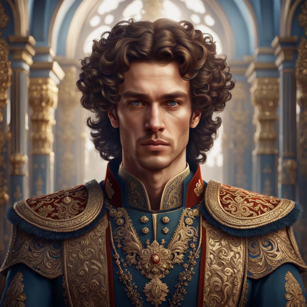 Young Royal in Traditional Clothing: Detailed Matte Painting