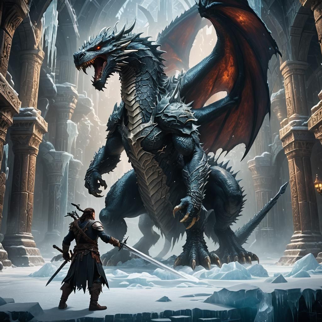 Conan in Ice Palace with Dragon Sword