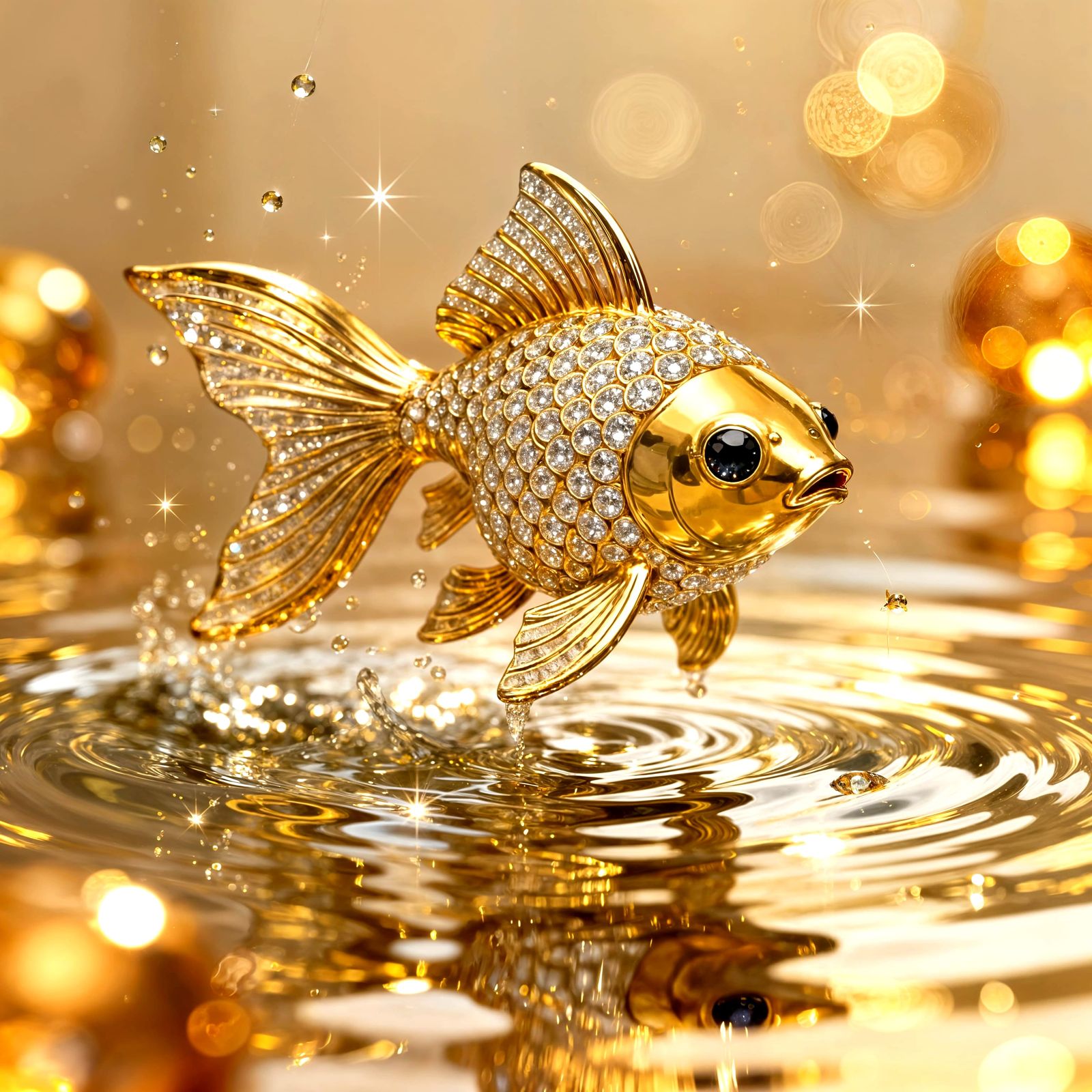 Opulent Goldfish Sculpture Adorned with Diamonds