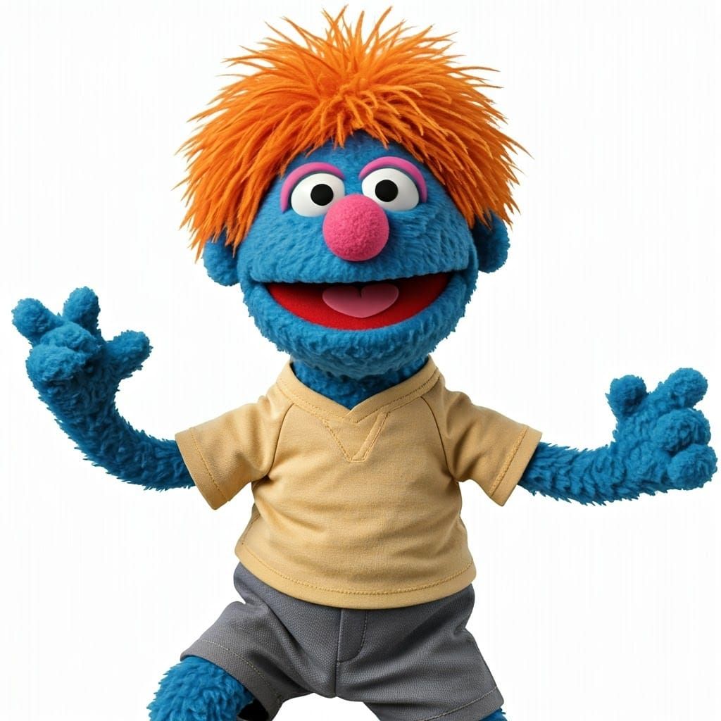 Vibrant Blue Muppet Child in Action