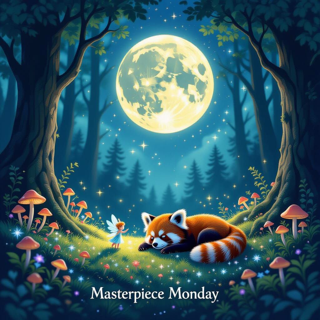 Enchanted Forest Clearing with Dancing Sprites and Moonlit R...