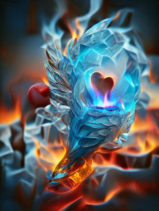 Ice Flame Heart: Fantasy Digital Illustration