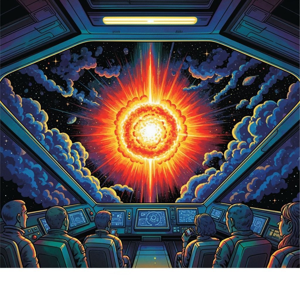 Spaceship Crew Witnesses Cosmic Supernova In Holographic Art