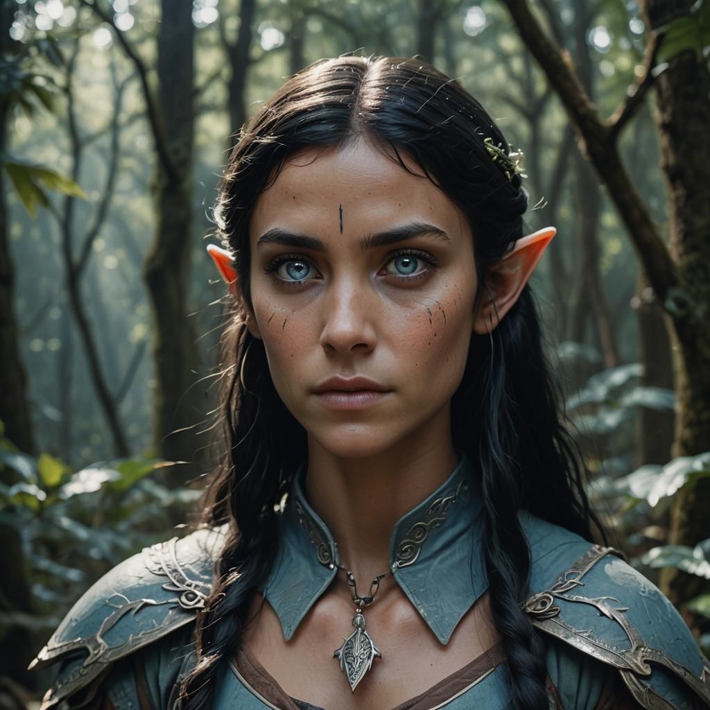 Dramatic Portrait of a Female Elf in Film Style